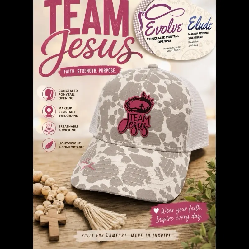 Women's Camo Ponytail Hat, Team Jesus Themed Headwear for Daily Wear