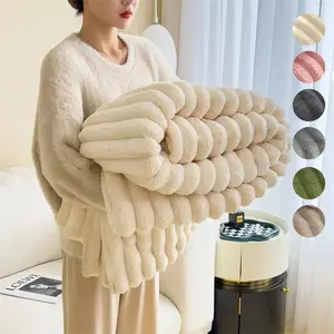 Fleece Throw Blanket for Couch - Cozy Throw Blanket 300GSM Soft & Warm Fluffy Cream White All Season Blanket, Decorative and Giftable Striped Blankets for Women, Men