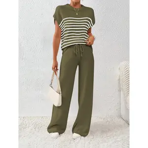 Women’s Loose-Fit Contrast Color Drawstring Knit Sweater Set, Casual Fashion Pullover for Autumn & Winter, Comfortable Everyday Wear