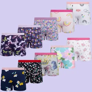 10 Pack Girls' Boxer Briefs, Toddler 100% Cotton Underwear with Cartoon Prints, Soft & Breathable Kids Underpants