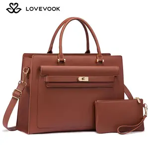 LOVEVOOK 17inch Laptop Handbag for Women,Waterproof PU Leather Crossbody Bag with Adjustable Shoulder Strap,Multi-Compartment Work Tote Bag,Suitable for Various Occasions,TikTokShopStockUp,Gift of silk scarf