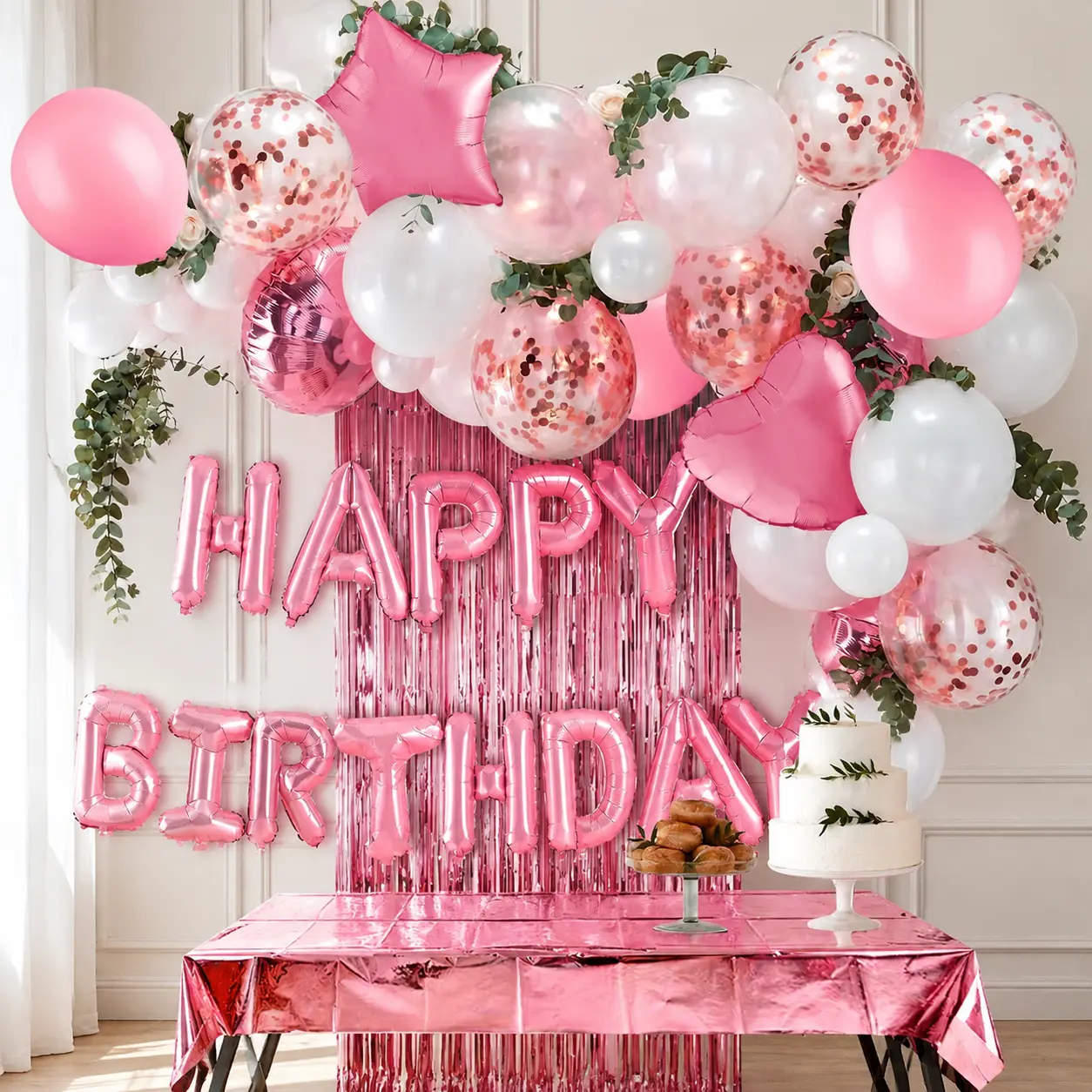 Dreamy Pink Birthday Balloon Set - Festive Home Party Decor Supplies for Space-Themed Ambience Enhancement
