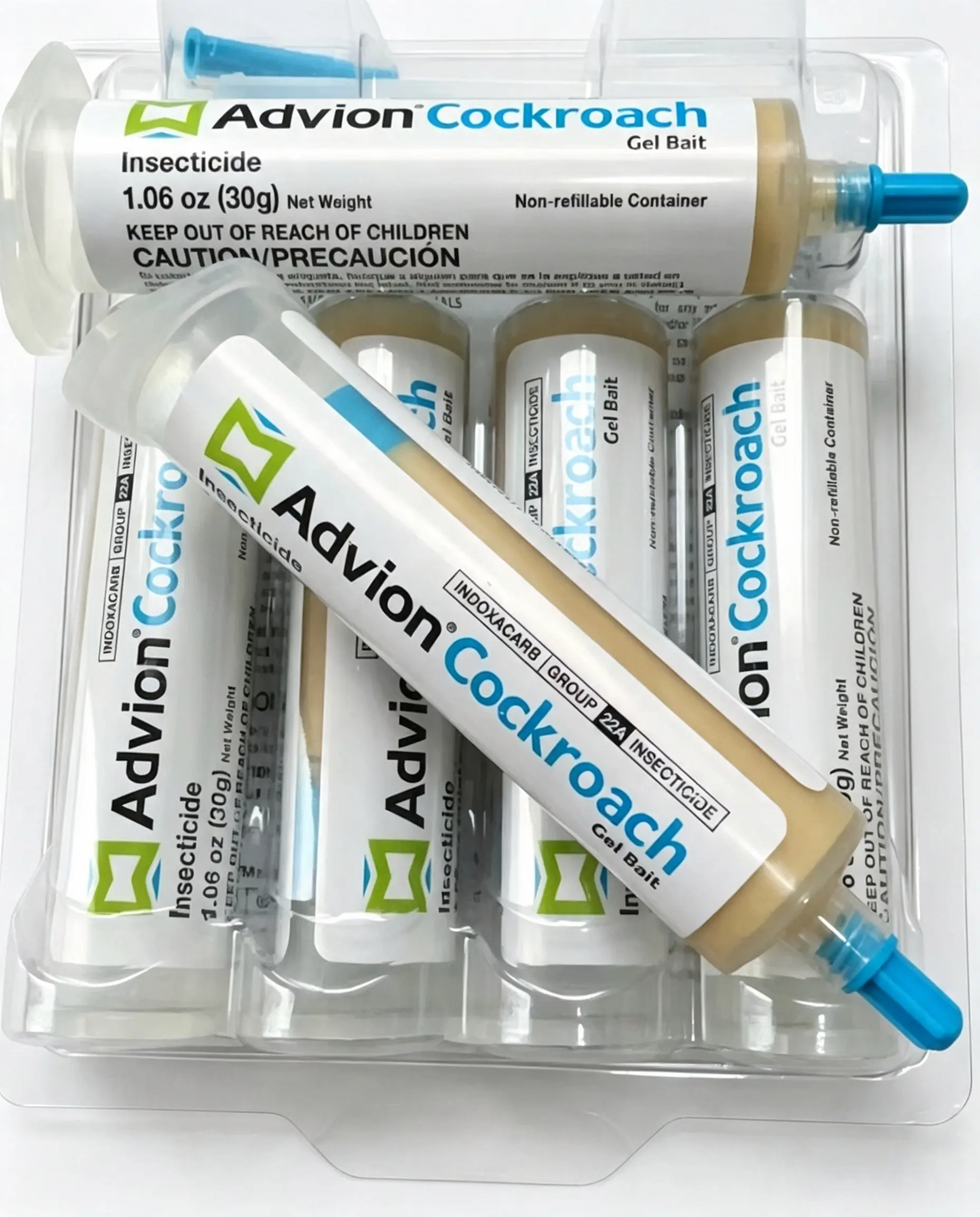Advion Cockroach Gel Bait - Industrial Pest Control, 4 x 30g Tubes, 1 Plunger, 2 Tips, Roach Killer for American, German & Major Species, Indoor & Outdoor Use