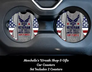 Veteran-Military Theme Car Coasters, 2.75" Size Spill-Proof Automotive Interior Accessories, Functional Design to Protect Cups & Enhance Decoration