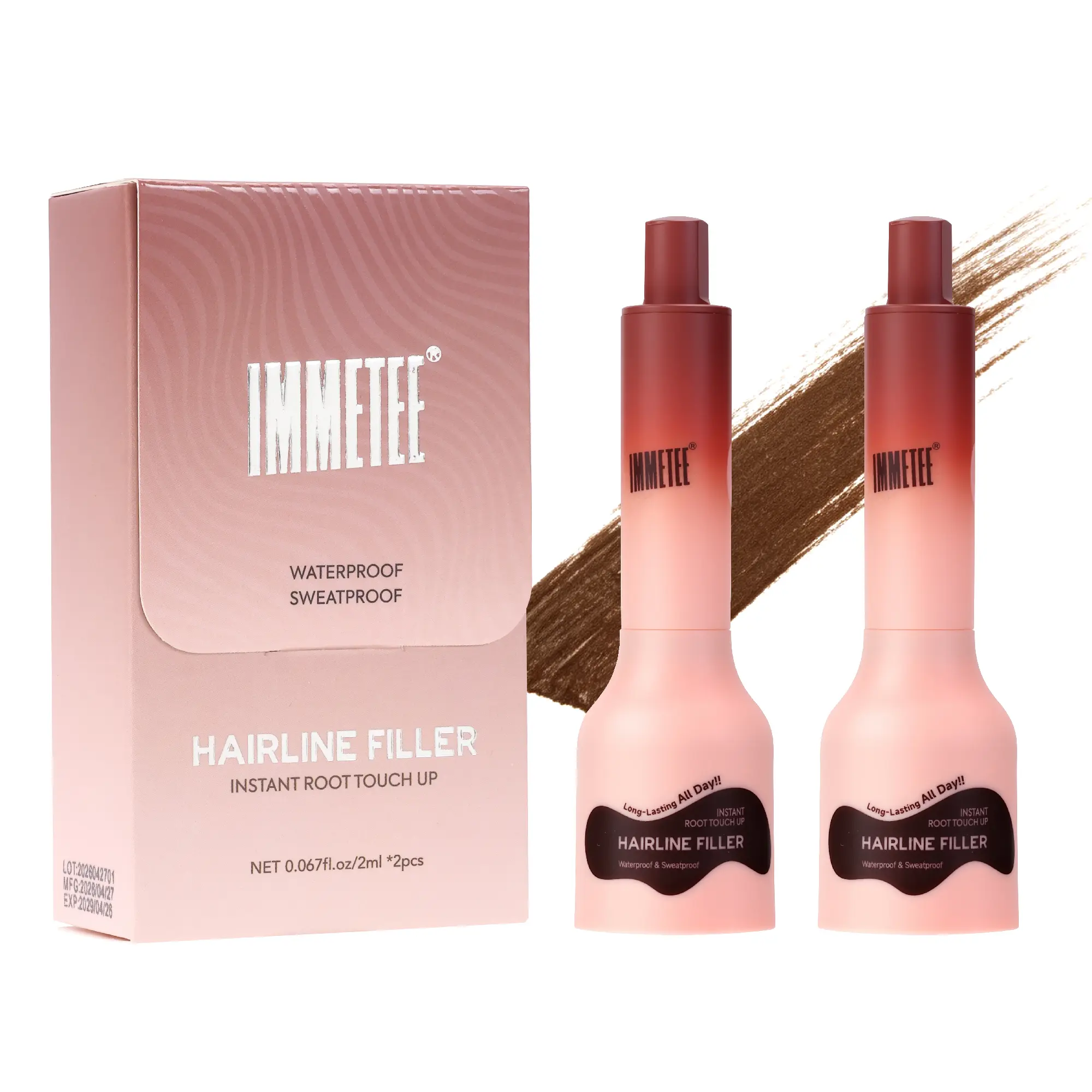 immetee Hairline Filler Pen 2PCS, Hairline Concealer for Women, Natural Hair Stroke Makeup Pen for Thinning Hair, Baby Hair & Hair Part, Waterproof Long Lasting Hair Root Touch Up, Black & Dark Brown