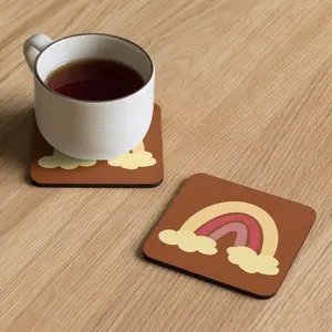 Yellow Rainbow Coaster - Waterproof & Heat-Resistant Hardboard MDF Coaster with High-Gloss Finish for Coffee Table Protection