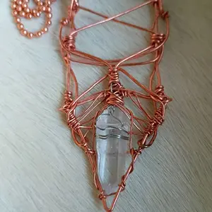 Clear Quartz Clarity Conduit Talisman Pendant in Copper Wire Design