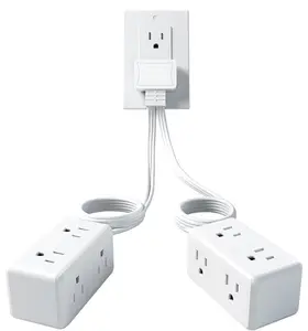 12 Outlet Extension Cord 10FT Flat Plug Power Strip – Ultra Thin Split Cord (5FT Each Side) for Home Office Desk Dorm