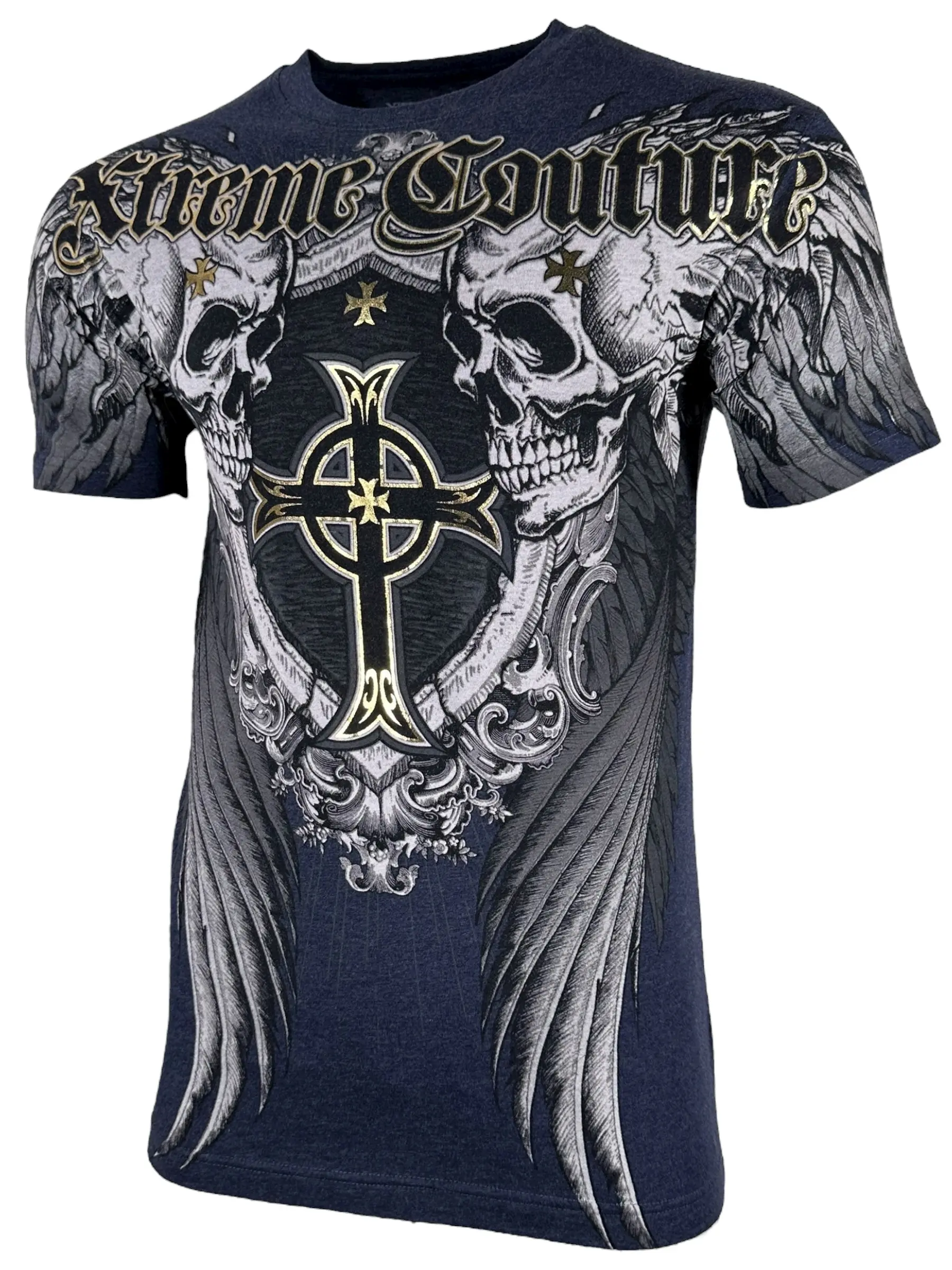 Xtreme Couture Men's Pulverize Graphic Tshirt - Short-Sleeve Alternative Style Streetwear with Front and Back Prints in a Cotton-Polyester Blend, Tops, Shortsleeve, Lightweight