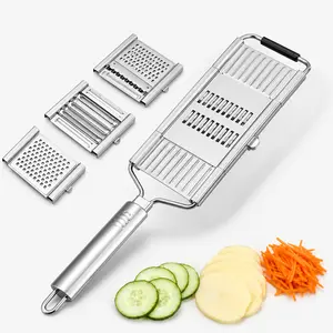 4 in 1 Vegetable Slicer and Cheese Grater, Stainless Steel Kitchen Cutter with Replaceable Blades for Potatoes, Cucumbers, Carrots, Onions, Fruits and Vegetables fast cutting machine