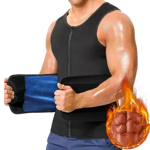 Men Waist Trainer Sauna Suit Sweat Vest Body Shaper Belt Workout Tank Tops with Zipper Workout Suit with Adjustable Waist Trimmer Belt