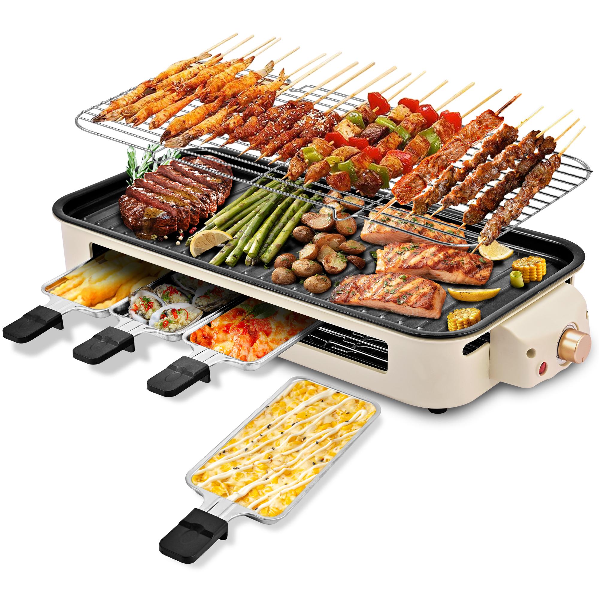 Pukomc Electric Indoor Grill,2 in 1 Indoor Grills for Kitchen with Grill Net & Non-Stick Cooking Removable Plate, Temper