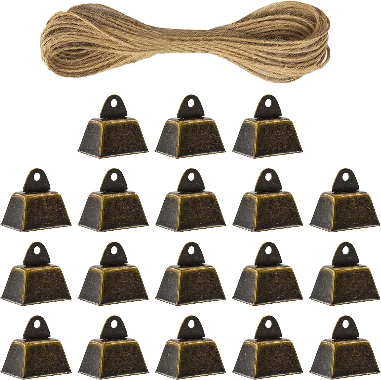 18Pcs 1Inch Copper Bells Cow Horse Sheep Grazing Bells Vintage Bronze Jingle Bells for Anti-Lost, Pet Collar Accessories Christmas Decorations with Hemp Rope
