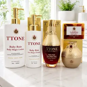 TTONE Ruby Rain 5 Piece Skincare Set – Cleanser, Toner, Face Cream, Body Wash & Body Lotion ((+ xtra Customization ) fee