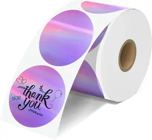 2'' Purple Holographic Thermal Labels - 400 count Round Thermal Printer Labels,  Thermal Printer Stickers for Logo Design, Name Tag, Thanks Card, Address, QR Code, 400 Labels/Roll(Purple)
