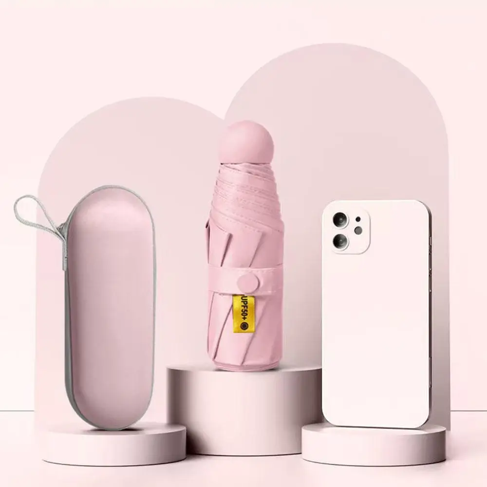 Portable Folding Umbrella with Capsule Box, Minimalist UV Protection Umbrella, Lightweight Sunshade for Outdoor, Travel Essentials, Gifts for Girlfrie