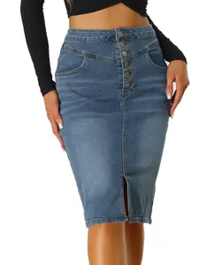 INSPIRE CHIC Casual High Waist Bodycon Jean Denim Pencil Skirt