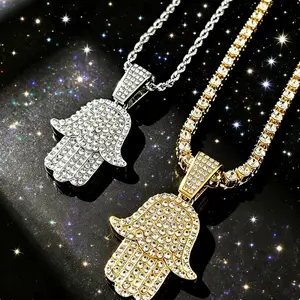 Cross-border hand pendant with diamonds, exquisite design, hip-hop necklace, Cuban chain, high-end European and American jewelry