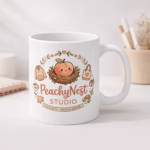 PeachyNestStudio | Brand Mug | Coffee Floral Mug | Autumn Pumpkin Latte Illustration Mug
