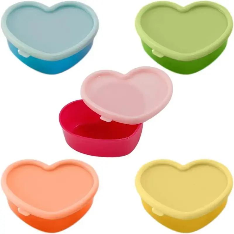 5 Counts Mini Heart Portable Sauce Containers with Lids Kitchen Plastic Containers