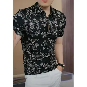 2025 Summer New Business Stylish Printed Versatile European and American Fashion Men's Short Sleeve Polo Shirt Top Menswear Tropical Casual Shortsleeve Quick-drying Wetsuit Picture Color