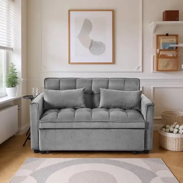 3&1 Convertible Sleeper Sofa Bed Velvet Pull Out Couch Adjustable Loveseat Futon