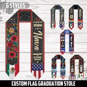 Personalized Graduation Stole 2026 with Dual Country Flags | Custom Senior Graduation Sash with Name, School & Class Year Gift