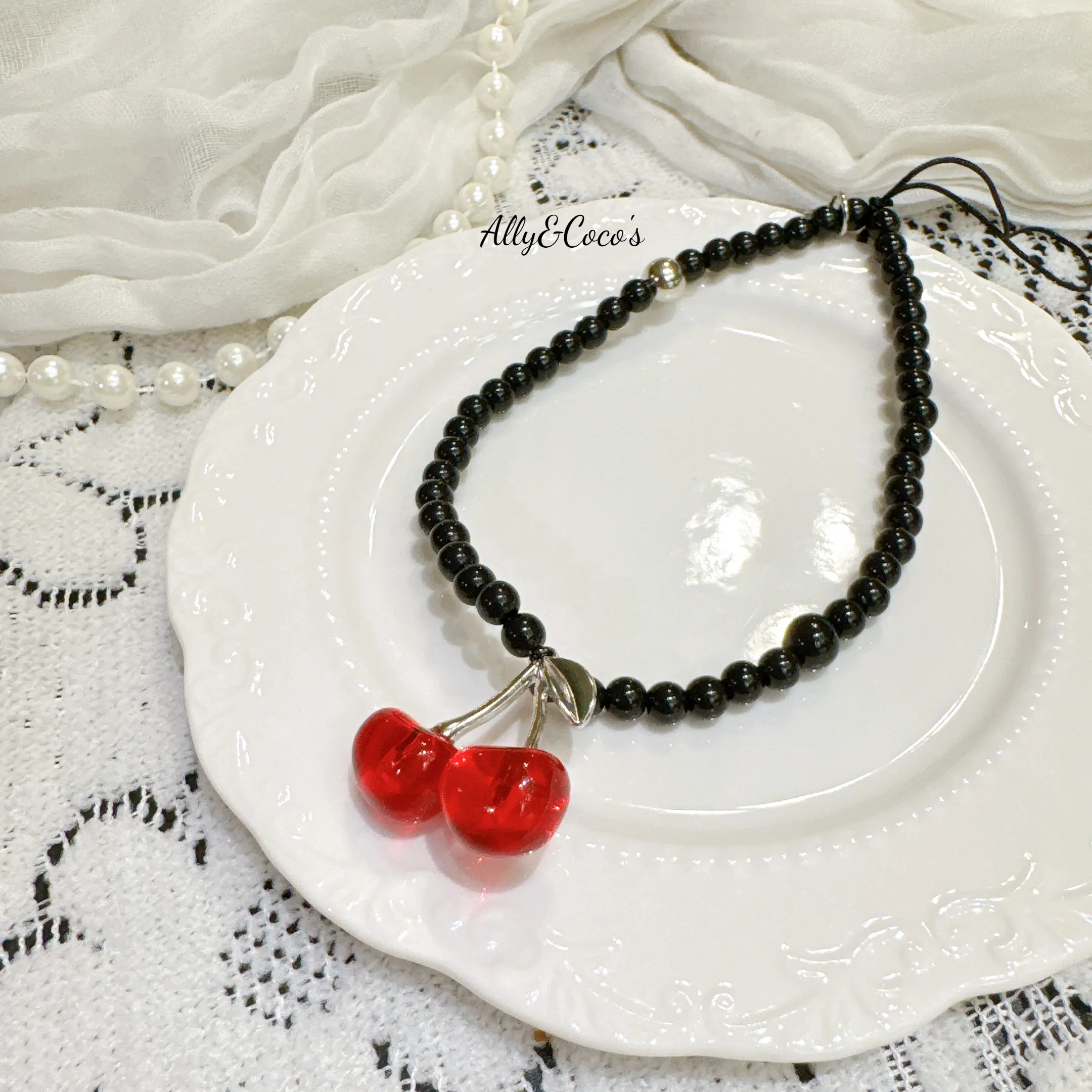 Cherry Phone Charms Strap Cute Butterfly Cell Phone Lanyard Straps Beaded Wrist Strap for Bag Camera Keychain Wallet Pendant Decor Resin Smartphone Accessory anti-lost phone lanyard