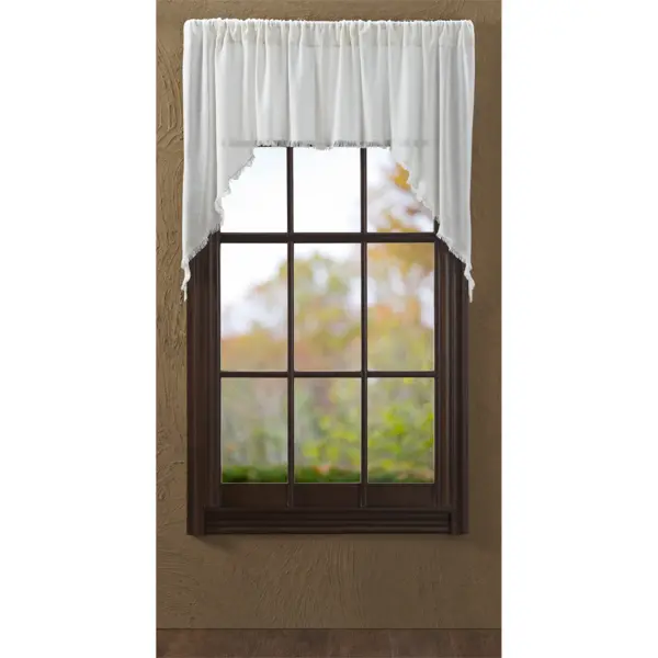 Templeton Tobacco Cloth Antique White Fringed Swag Curtains