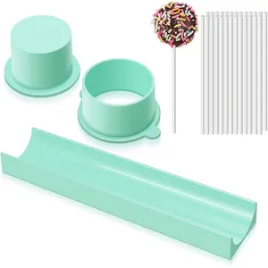 Round Cake Pop Mold Set with 9 Inch Tray and Sticks, ABS Cake Pop Maker, Circle Cake Pop Cutter and Pusher, Baking Molds Kit for Parties, Wedding, Home Desserts Making - Blue