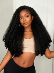 Afro Wig V Part Kinky Curly Coily Textured Wigs for Black Women Wear and Go Glueless Wig with Unique Bouncy Curls in the End 26 Inch Synthetic Wig No Leave out Clip in