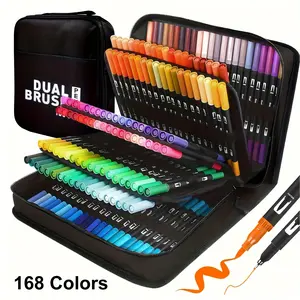 168-color art marker set, including an anti-bleeding drawing pad, featuring markers with brush tips and angled double nibs, suitable for coloring, sketching, DIY painting, ideal for adults and students, New Year gift