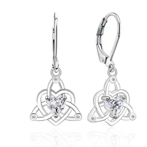 Celtic Knot Dangle Earrings Sterling Silver Cubic Zirconia Trinity Love Knot Leverback Earrings Fashion Gemstones Design Jewelry for Women Stylish and Exquisite Simple Anniversary Christmas Versatile Perfect as a Holiday Gift