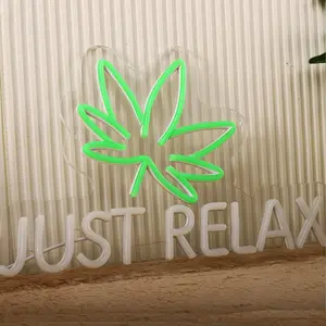 ROSNEK Leaf Theme Neon Sign with Silicone Strip, Dimmable USB-Powered LED Night Light with Switch, Ambient Glow Bedroom Wall Decor, Room Accessories, Gaming Room Gift