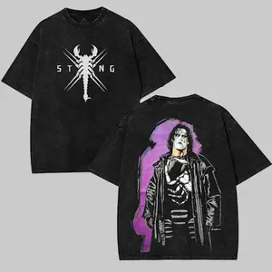 WWE Sting Washed T-Shirt Vintage Graphic Design Iconic Wrestling Print Classic Fan Apparel Cotton Fabric Top WWE TRENDY