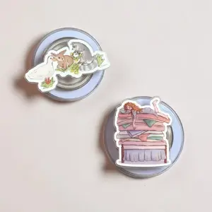Princess and the Pea MagSafe Phone Grip, Magnetic Pop Socket, Duck Bunny Raccoon Flower Crown Phone Holder for Phone Kindle