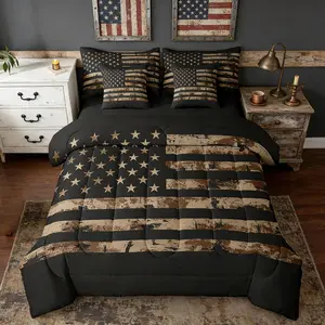 American Flag Camo Comforter Set with Sheets 7 Piece Hunting Bed in a Bag Kids Boys Girls Military Camouflage Bedding Set Rustic Trees Leaves Bedroom Decor Breathable Soft
