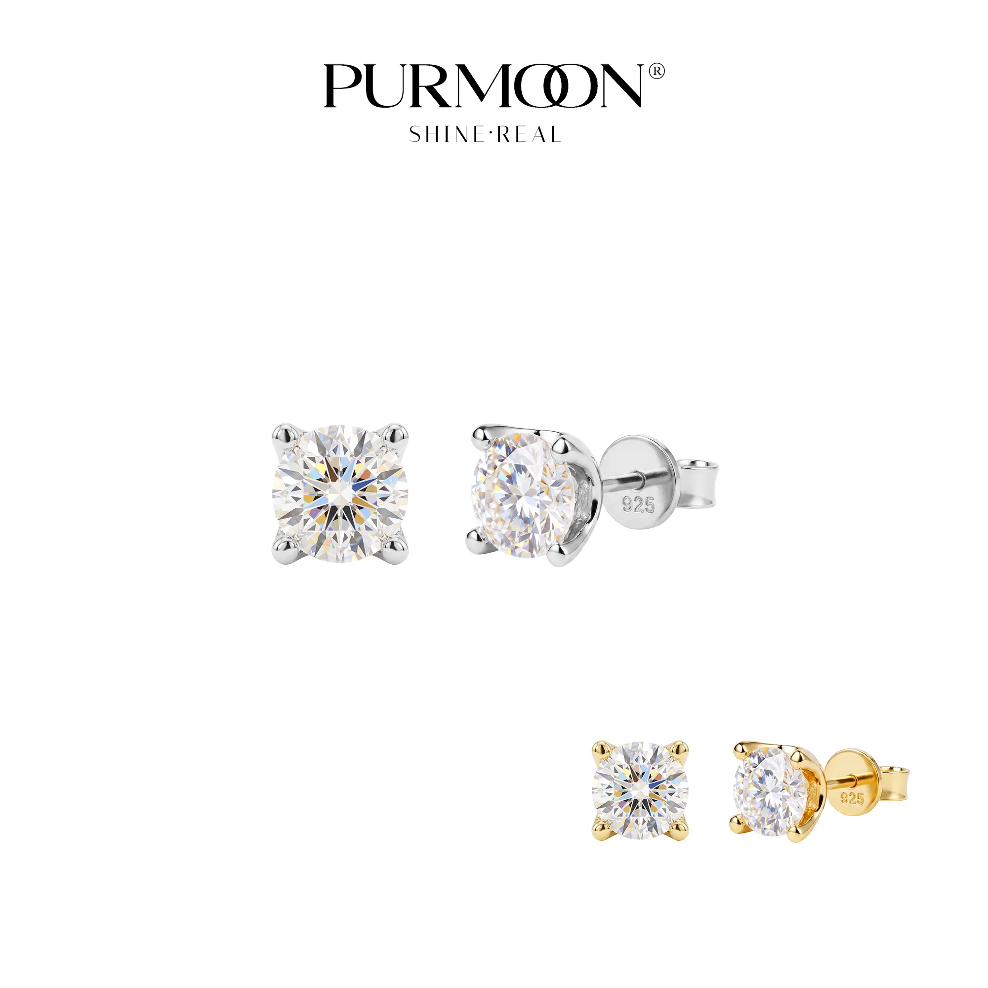 [Round Essentials Studs] Purmoon 1CT Each Round-Cut Moissanite Earrings S925 Sterling Silver Everyday Classic Studs
