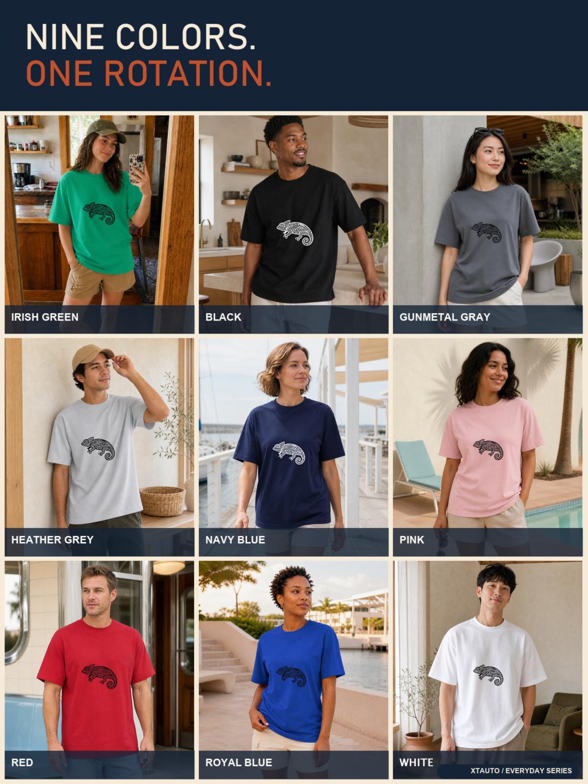 XTAUTO Casual Style, Unisex T-Shirt, Chameleon Graphic Design, Summer Wear, Gift For Friends And Family