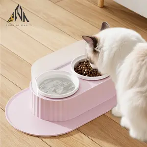 Cat Bowls Ceramic Double Bowls Dog Bowls Anti Slip Protective Cervical Vertebrae Dry Food Drinking Water Bowls Plastic Ceramic Materials