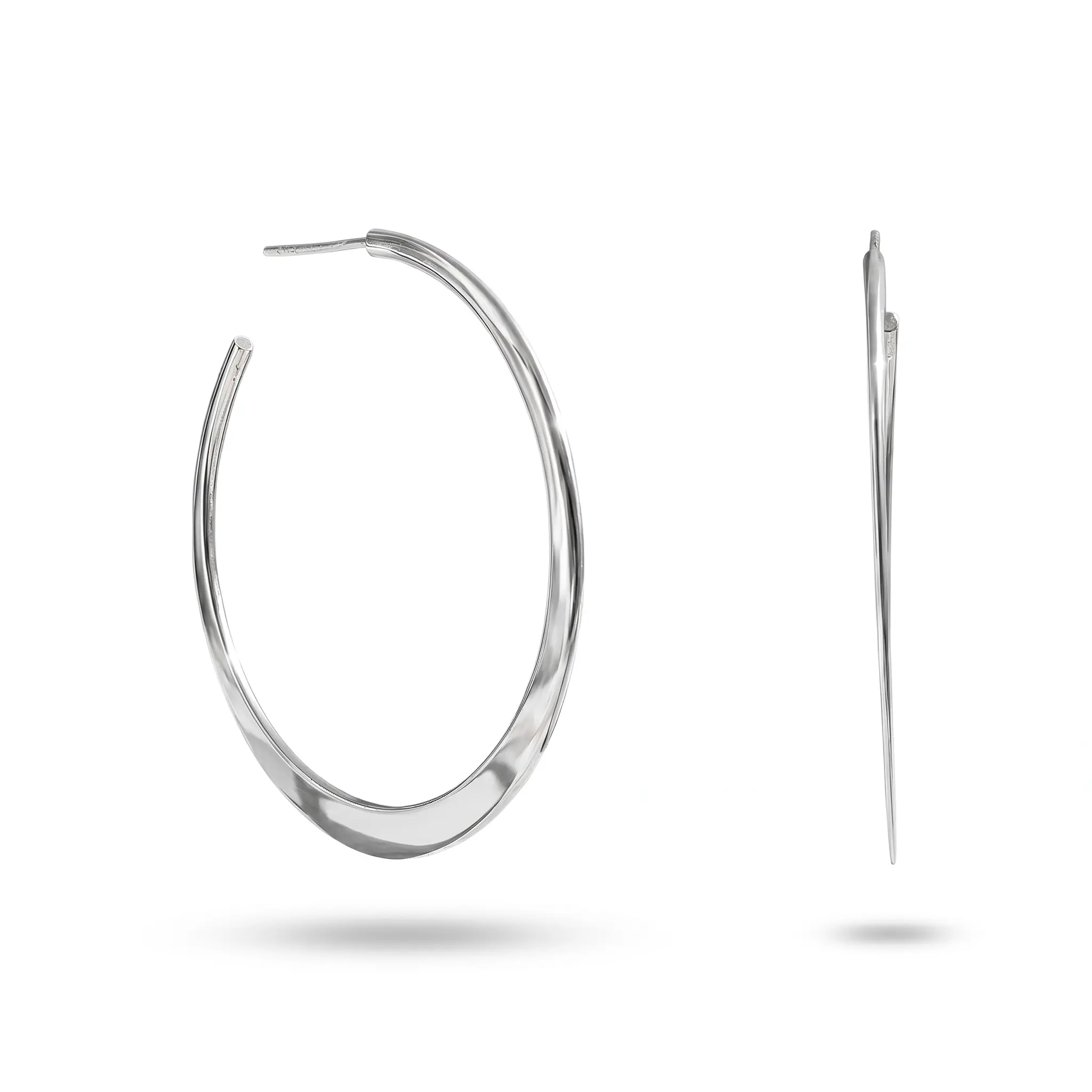 Polished Flat Tapered 3/4 Hoop Earrings 925 Sterling Silver 35mm Post Back