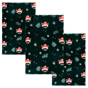 Christmas Cute Racoon Holiday Design Kitchen Towels (3 Pack) Dish, Hand, Tea Towels | Absorbent Lint-Free Reusable Microfiber Waffle Drying