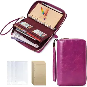 Wallet A6 Binder Budget Planner with Detachable 6 Rings, Zipper Planner Binder for Women, A6 Planner  Saving Binder, Refillable Organizer with Wrist Strap for Budgeting