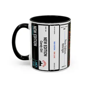 New Edition Cassette Tape Mug, Retro Album Spines Coffee Cup, 80s R&B Boy Band Gift, Soul Music Decor,80s Mixtape Aesthetic, Vintage Music Room Decor, Old School Vibes, Retro Audiophile Gift, Classic Analog Style.