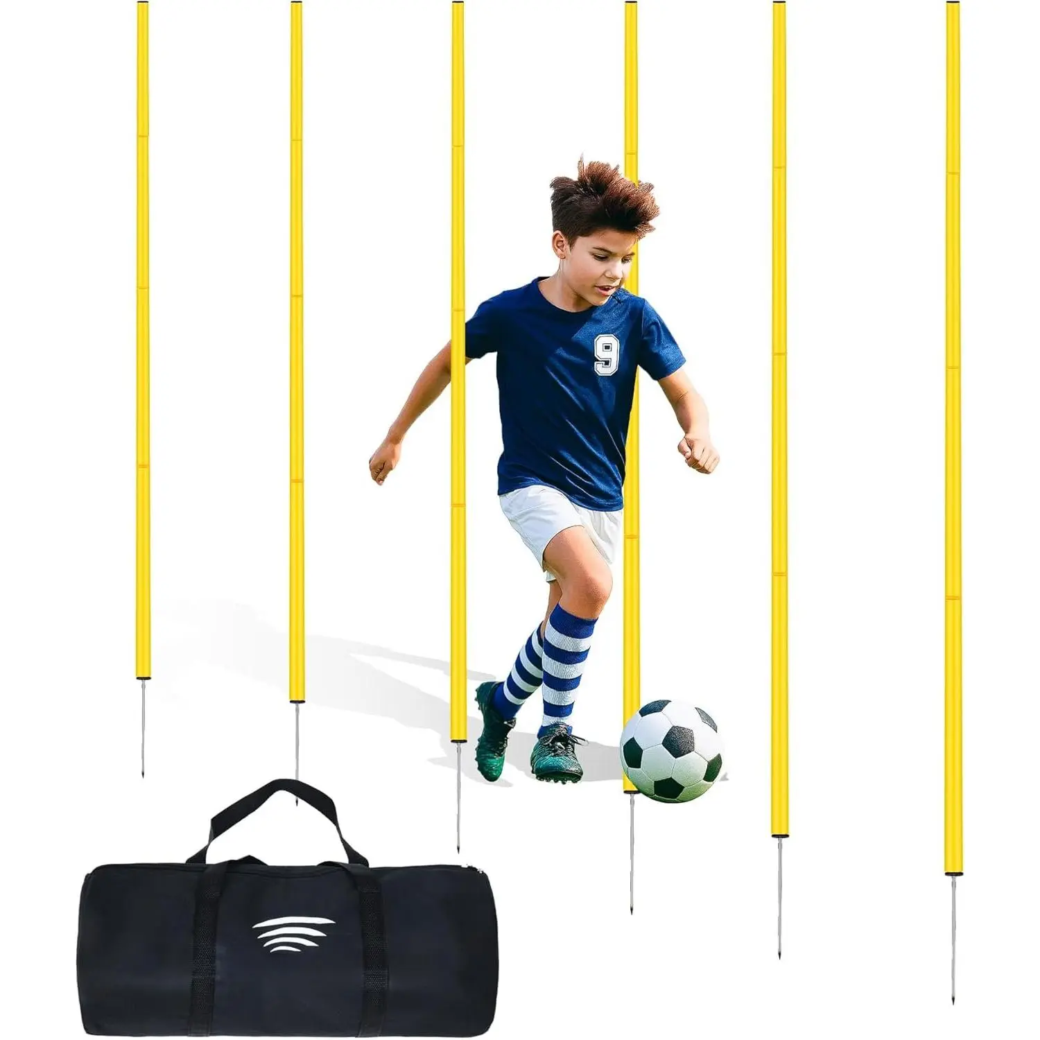 Soccer Agility  Poles, 6/10/20Pcs 6FT Adjustable Detachable  Speed  Sticks, Practice Equipment Accessories for Football, Slalom & Rugby, Bending Poles for Horses