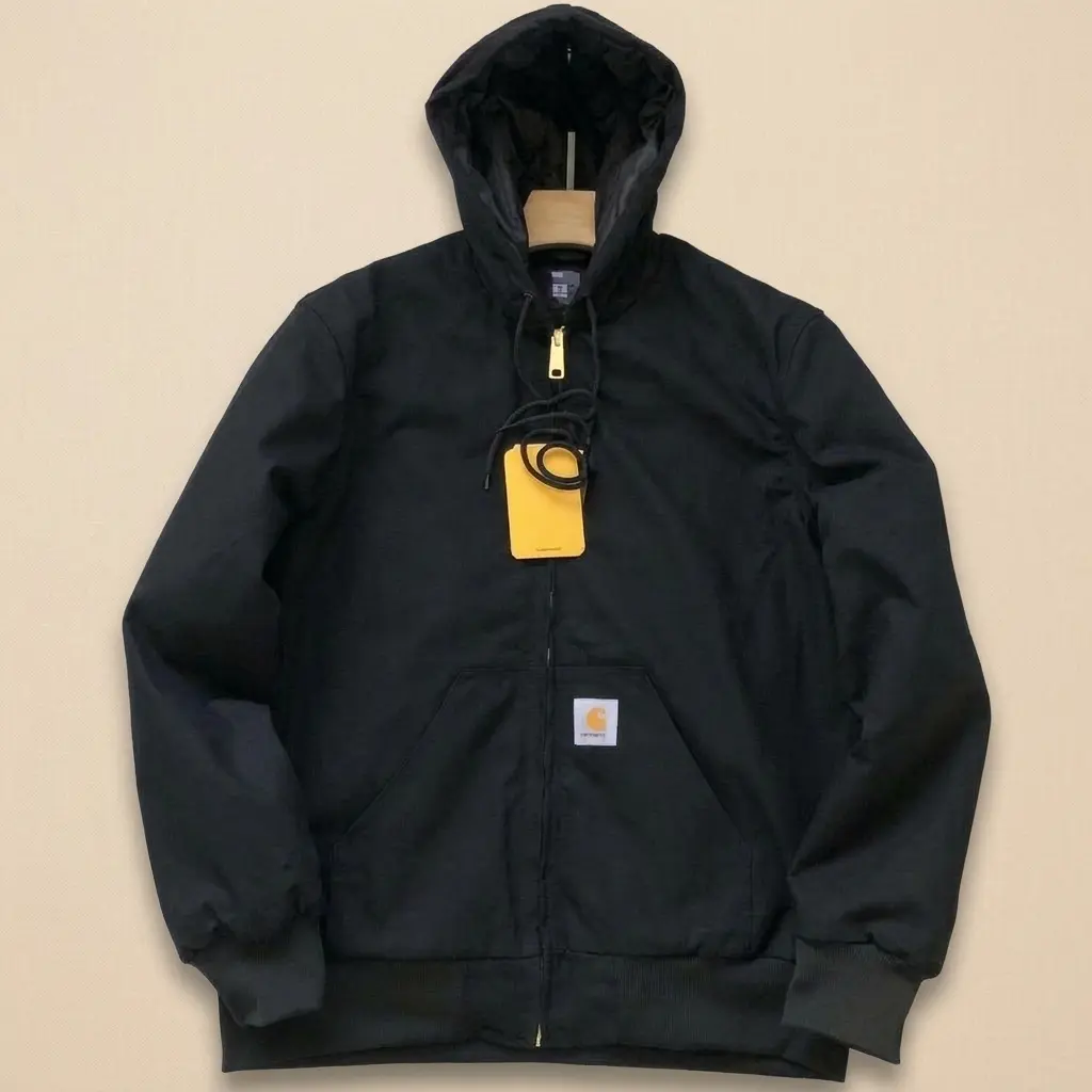 Men’s Insulated Hooded Canvas Work Jacket Carhartt J130, Quilted Lining Heavyweight Outer Coat Built for Outdoor Labor and Daily Wear