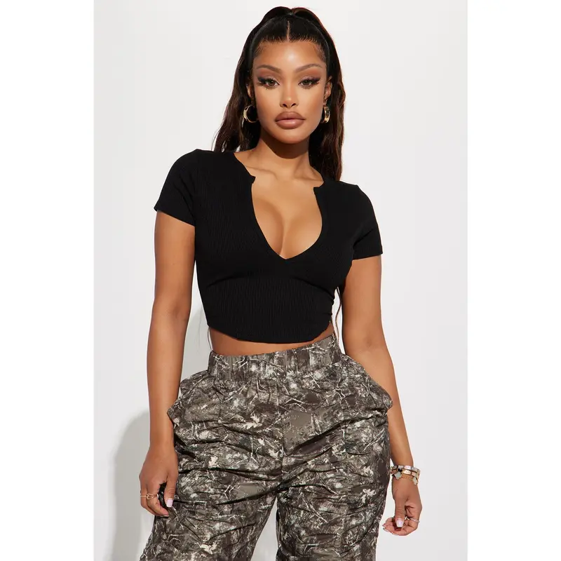 Valentina Plunge Crop Top - Black