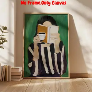 Reading Woman Pattern Unframed Painting, Modern Abstract Design Canvas Wall Art, Minimalist Striped Print, Wall Decor for Home Living Room Bedroom Study Room, Ornaments