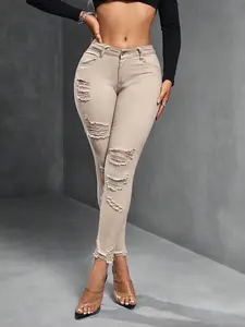 SXY Women's Casual Distressed Skinny Jeans With Pockets
