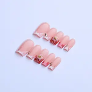 24 Pieces Exquisite Reclaimed Water Pipe Wear Armor 3D Stereo Flower Pink Leopard Print French Nail Sticker